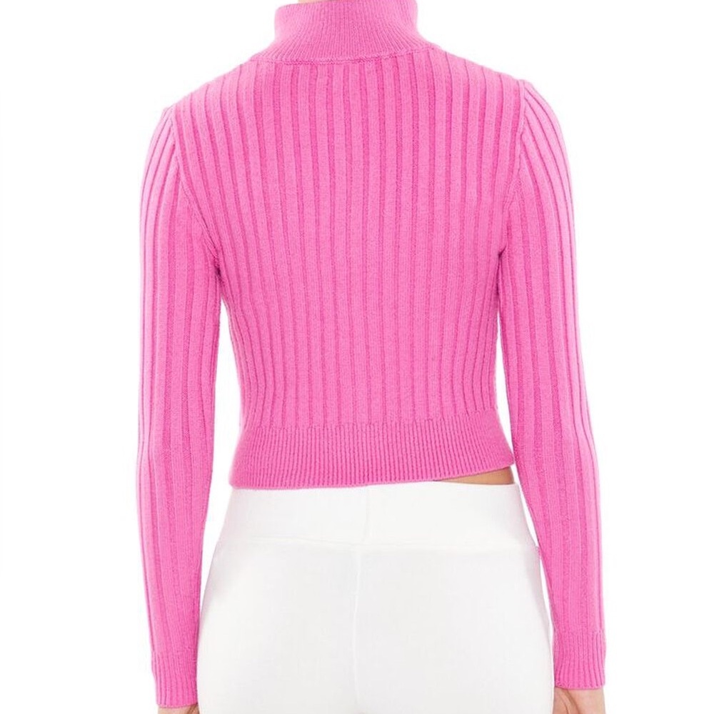 Pink Ribbed Zip-Up Sweater - Picture 5 of 5